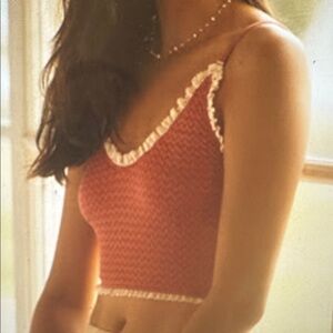 The LyreBird Ruffle-Trim Zigzag Smocked Crop Cami